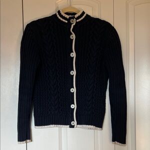Brooks Brothers Navy White Button Cardigan Sweater Cotton Cable Knit